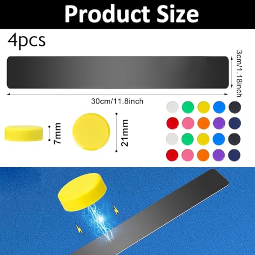 Climberty® 4 Pack Stainless Steel Magnetic Board Strip Memo Message Magnetic Board with 20 Pcs Color Magnets Self Adhesive Notice Bulletin Bar Board for Home, Office, Photo Wall, Fridge - Black - Image 2