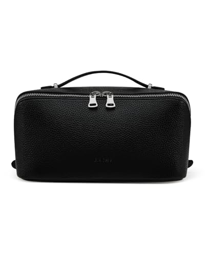 EACHY Travel Makeup Bag, Lychee Leather Large Capacity Cosmetic Bag for Women, Open Flat Toiletry Bag with TPU Brush Compartment, Waterproof Skincare Organizer Travel Essentials - Image 1