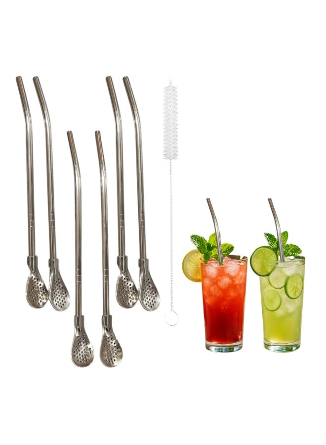 SOBHYS Premium Stainless Steel Spoon Straws Set, 304 Grade Steel, 21.5 cm Length, Rust-Resistant Filter Design, Silver, 7-Piece Set (6 Straws + Cleaning Brush), Dishwasher Safe (Silver-S-filter) – SOBHYS - Image 1