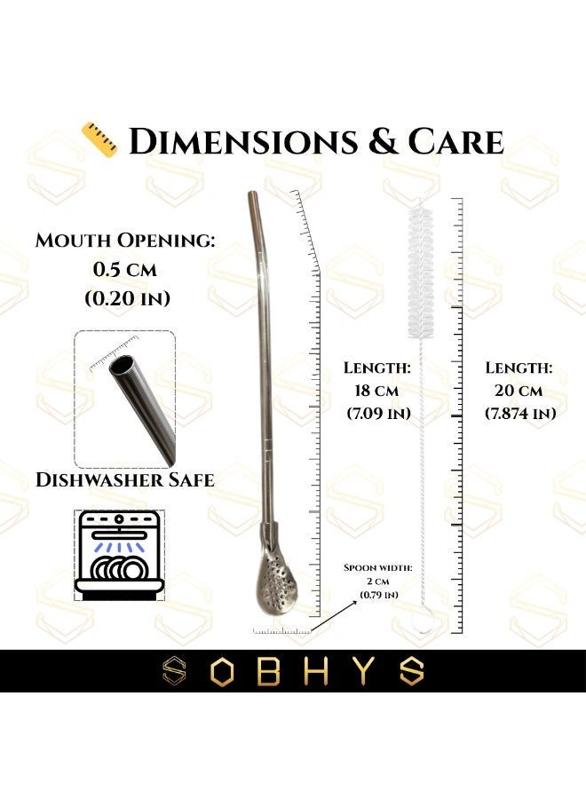SOBHYS Premium Stainless Steel Spoon Straws Set, 304 Grade Steel, 21.5 cm Length, Rust-Resistant Filter Design, Silver, 7-Piece Set (6 Straws + Cleaning Brush), Dishwasher Safe (Silver-S-filter) – SOBHYS - Image 4