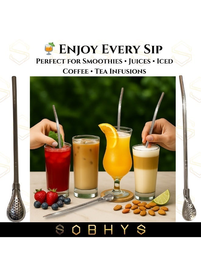 SOBHYS Premium Stainless Steel Spoon Straws Set, 304 Grade Steel, 21.5 cm Length, Rust-Resistant Filter Design, Silver, 7-Piece Set (6 Straws + Cleaning Brush), Dishwasher Safe (Silver-S-filter) – SOBHYS - Image 3