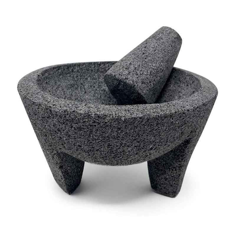 LINDO Brand 6 inch Molcajete Mortar and Pestle Mexican Handmade with Lava StoneHerb Bowl Spice Grinder Pill Crusher Pesto Powder Volcanic Stone
