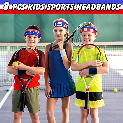 Sosation 8 Pcs 4th of July Headbands Kids Sports Headbands Boys Baseball American Flag Hair Band for Youth Players, USA Running Sweatbands for Independence Day - Image 3