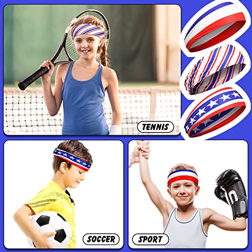 Sosation 8 Pcs 4th of July Headbands Kids Sports Headbands Boys Baseball American Flag Hair Band for Youth Players, USA Running Sweatbands for Independence Day - Image 5