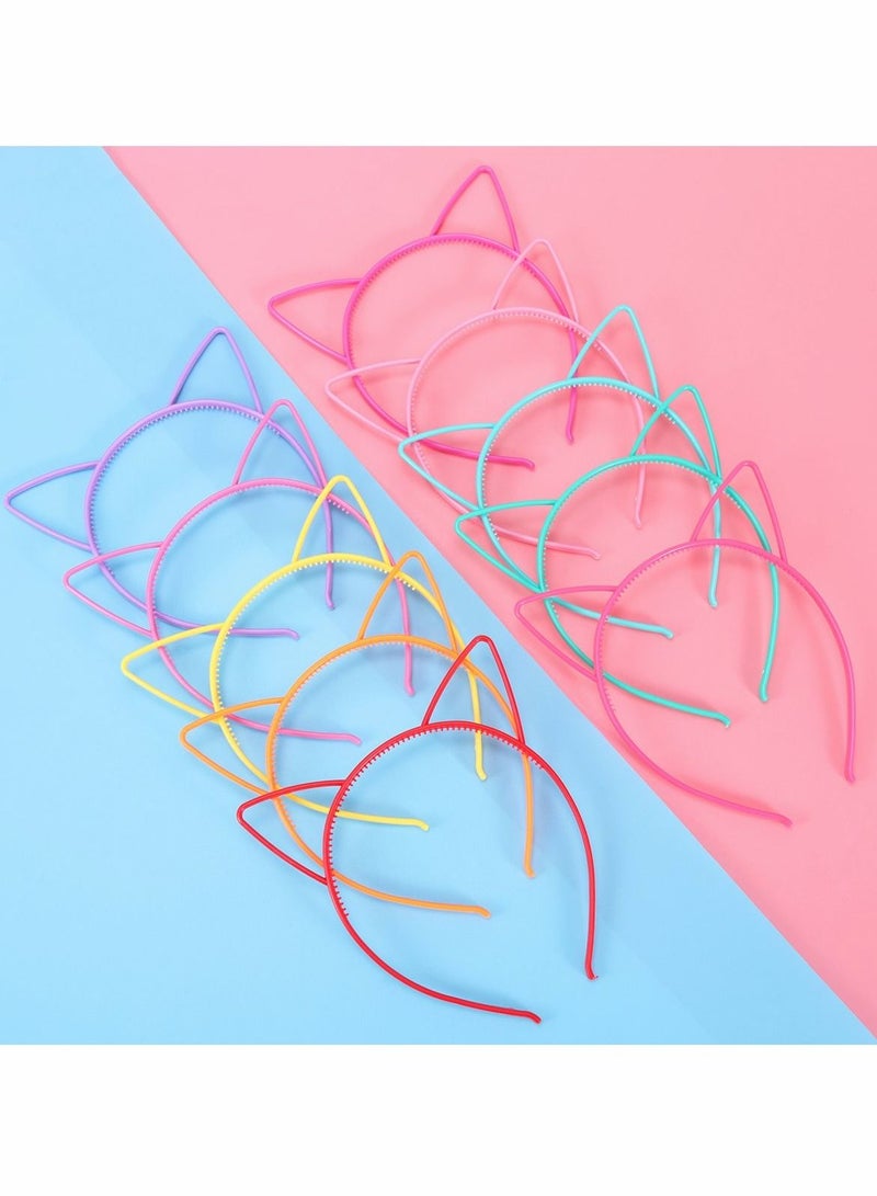 Excefore Cat Ear Headband Plastic Cat Hairband Cat Bow Hairbands Makeup Party Headwear for Women Girls 10pcs - Image 2