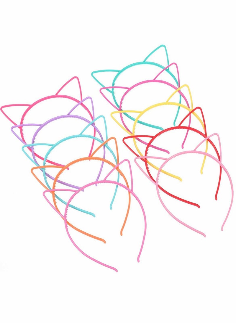 Excefore Cat Ear Headband Plastic Cat Hairband Cat Bow Hairbands Makeup Party Headwear for Women Girls 10pcs - Image 1