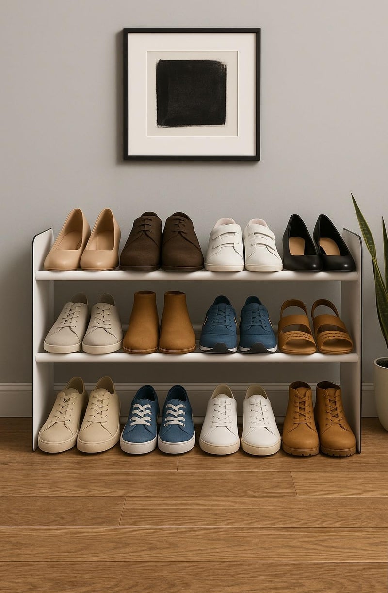 SORT & STORE Wooden Shoe Rack Stand Organizer Storage Cabinet, For Entryway, Living Room, Hallway, Bedroom, Dressing Room And More (White, 2 Shelves) - Image 2