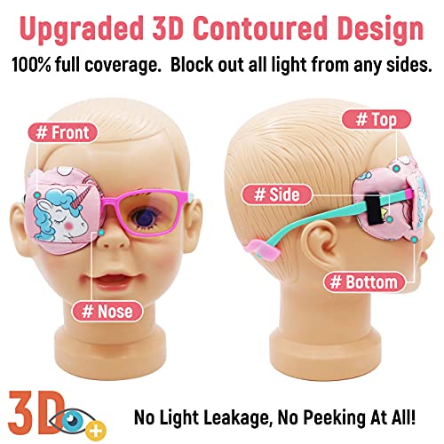 Astropic 3D Cotton & Silk Eye Patch for Kids | Girls Eye Patch for Glasses | Medical Eyepatch for Children with Lazy Eye (Blue Unicorn, Right Eye) - Image 2
