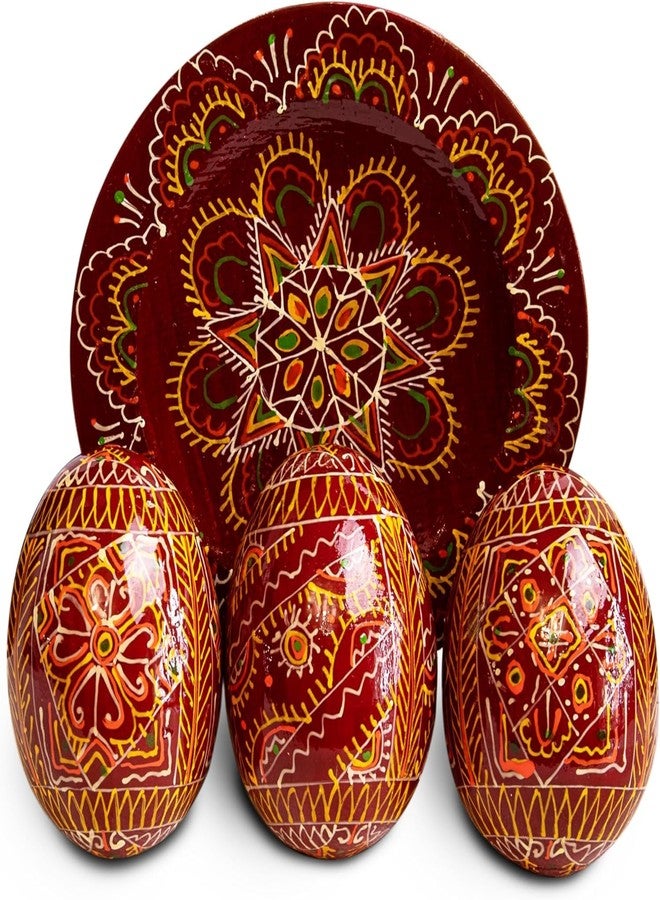 LOVARE بيض عيد الفصح الأوكراني الخشبي المطلي يدويًا من لوفار، مقاس 2.5 بوصة، زينة بيض عيد الفصح الصغيرة، بيض دجاج خشبي، مستلزمات بيسانكي - Image 1