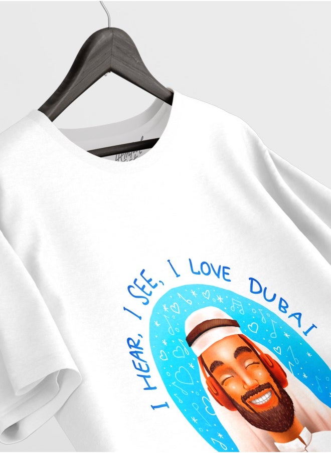 Hempelcat - T-shirt Happy Arab: I love Dubai white printed 100% cotton unisex - Image 1