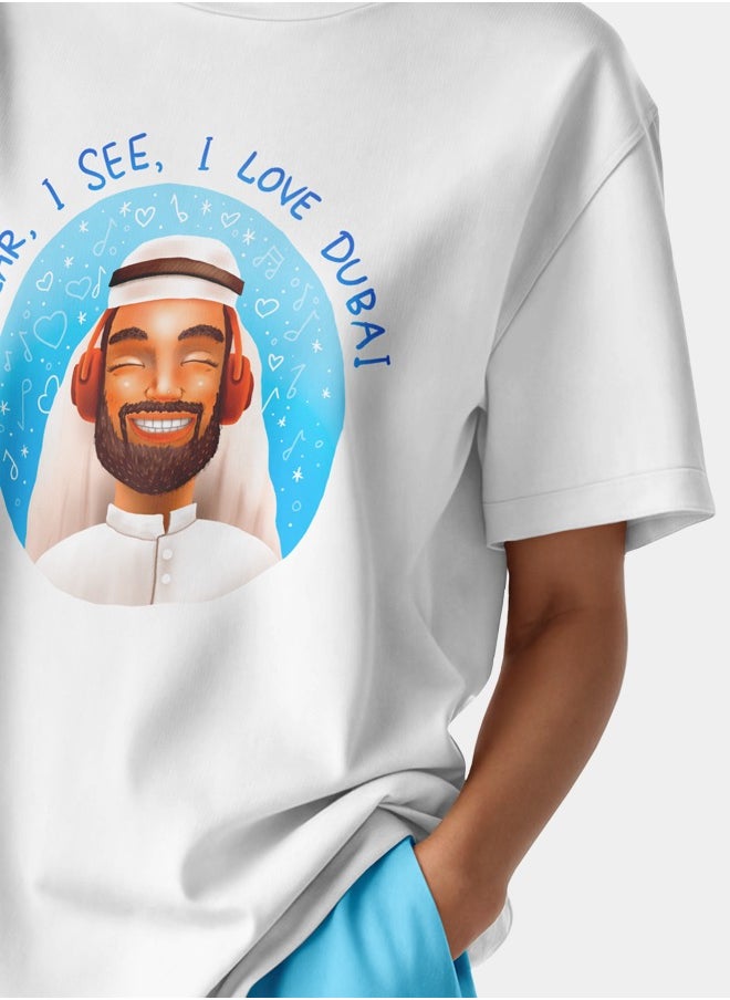 Hempelcat - T-shirt Happy Arab: I love Dubai white printed 100% cotton unisex - Image 1
