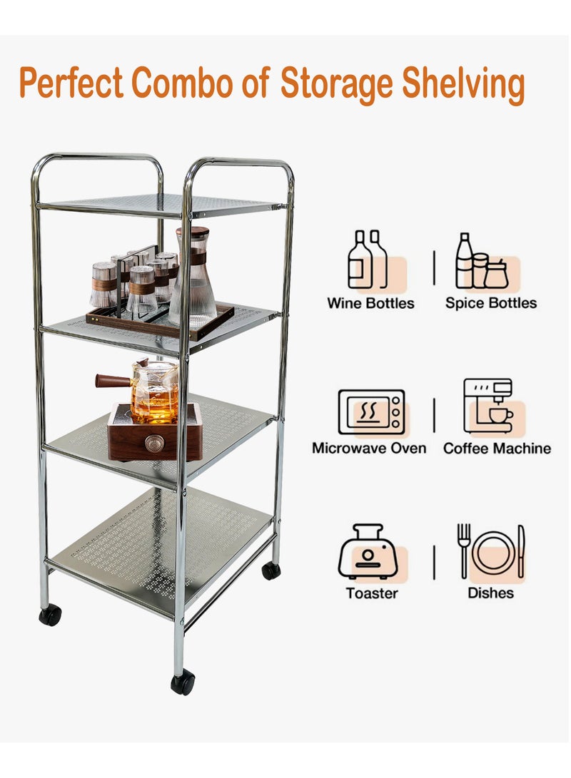 Movable Trolley,  Storage Rack Serving Trolley Cart with Wheels Storage for Bathroom, Kitchen, Crafts, Home Office Shelf - Image 2