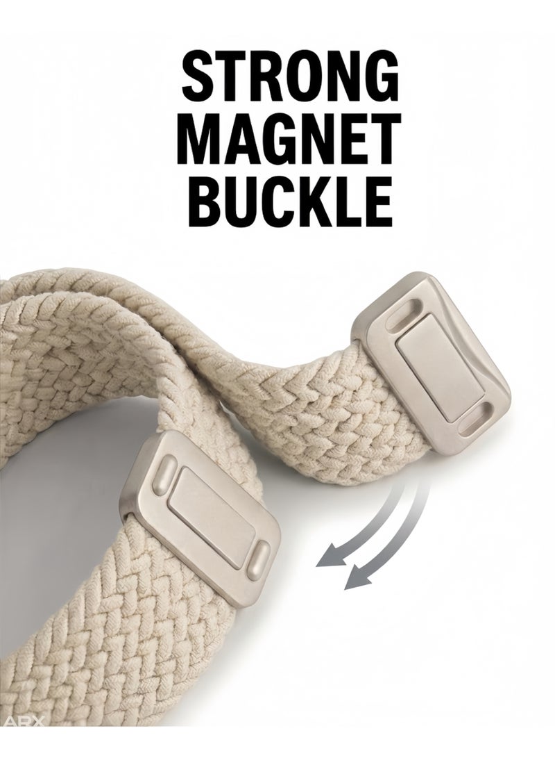 أركس سوار ساعة آبل نايلون مضفّر مرن بمشبك مغناطيسي – متوافق مع مقاسات 38/40/41/42 مم لسلاسل Apple Watch 1–10 / SE – ستارلايت - Image 3