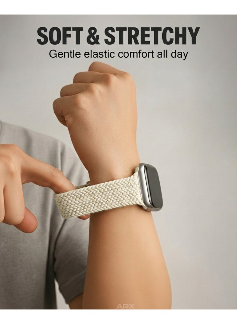 أركس سوار ساعة آبل نايلون مضفّر مرن بمشبك مغناطيسي – متوافق مع مقاسات 38/40/41/42 مم لسلاسل Apple Watch 1–10 / SE – ستارلايت - Image 5