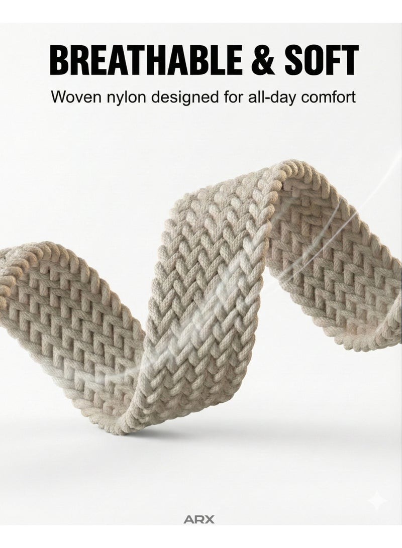 أركس سوار ساعة آبل نايلون مضفّر مرن بمشبك مغناطيسي – متوافق مع مقاسات 38/40/41/42 مم لسلاسل Apple Watch 1–10 / SE – ستارلايت - Image 4