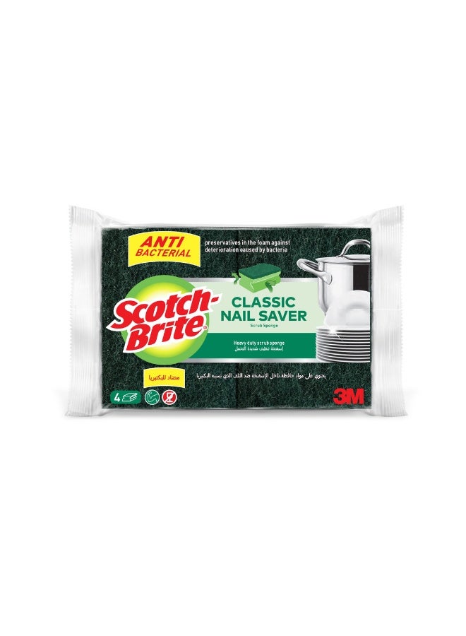 Scotch Brite Scotch-Brite Antibacterial Heavy Duty Classic Nail Saver Scrub Sponge with Antibacterial preservatives in the foam against deterioration caused by bacteria, Great for the Kitchen - Garage - Outdoors, General Purpose Cleaning, Food Safe, Non-Rusting. 4 units/pack - Image 1