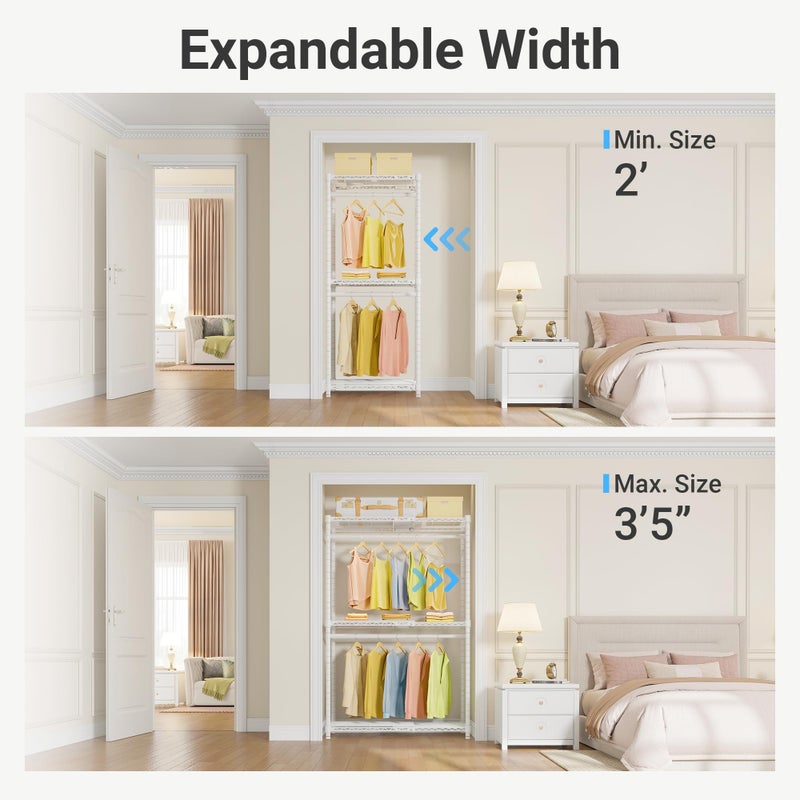 VIPEK X1 Expandable Clothes Rack Heavy Duty Adjustable from 2' to 3'5" with Flexible Shelves and Hanger Rods Metal Garment Racks Portable Closet Rack Clothing Racks for Hanging Clothes, White - Image 2