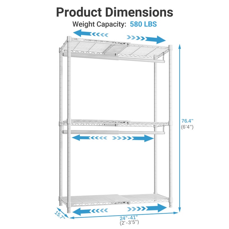 VIPEK X1 Expandable Clothes Rack Heavy Duty Adjustable from 2' to 3'5" with Flexible Shelves and Hanger Rods Metal Garment Racks Portable Closet Rack Clothing Racks for Hanging Clothes, White - Image 5