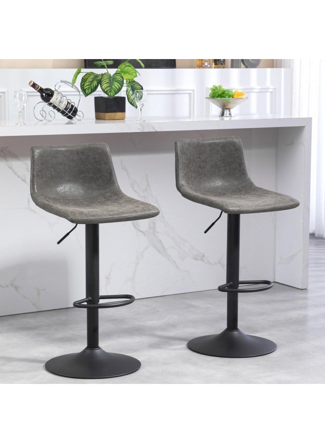 Finnhomy Finnhomy Bar Stools Set of 2 Counter Height, Swivel Barstools with Footrest and L Shape Back, Height Adjustable Modern Bar Chairs, Vintage Leather, Retro Grey  - Image 2