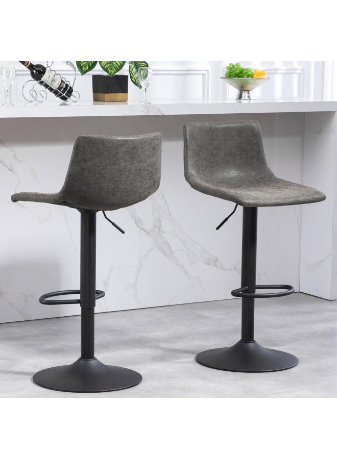 Finnhomy Finnhomy Bar Stools Set of 2 Counter Height, Swivel Barstools with Footrest and L Shape Back, Height Adjustable Modern Bar Chairs, Vintage Leather, Retro Grey  - Image 3