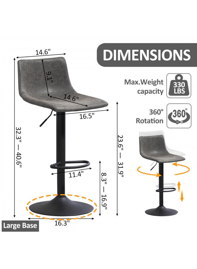 Finnhomy Finnhomy Bar Stools Set of 2 Counter Height, Swivel Barstools with Footrest and L Shape Back, Height Adjustable Modern Bar Chairs, Vintage Leather, Retro Grey  - Image 5