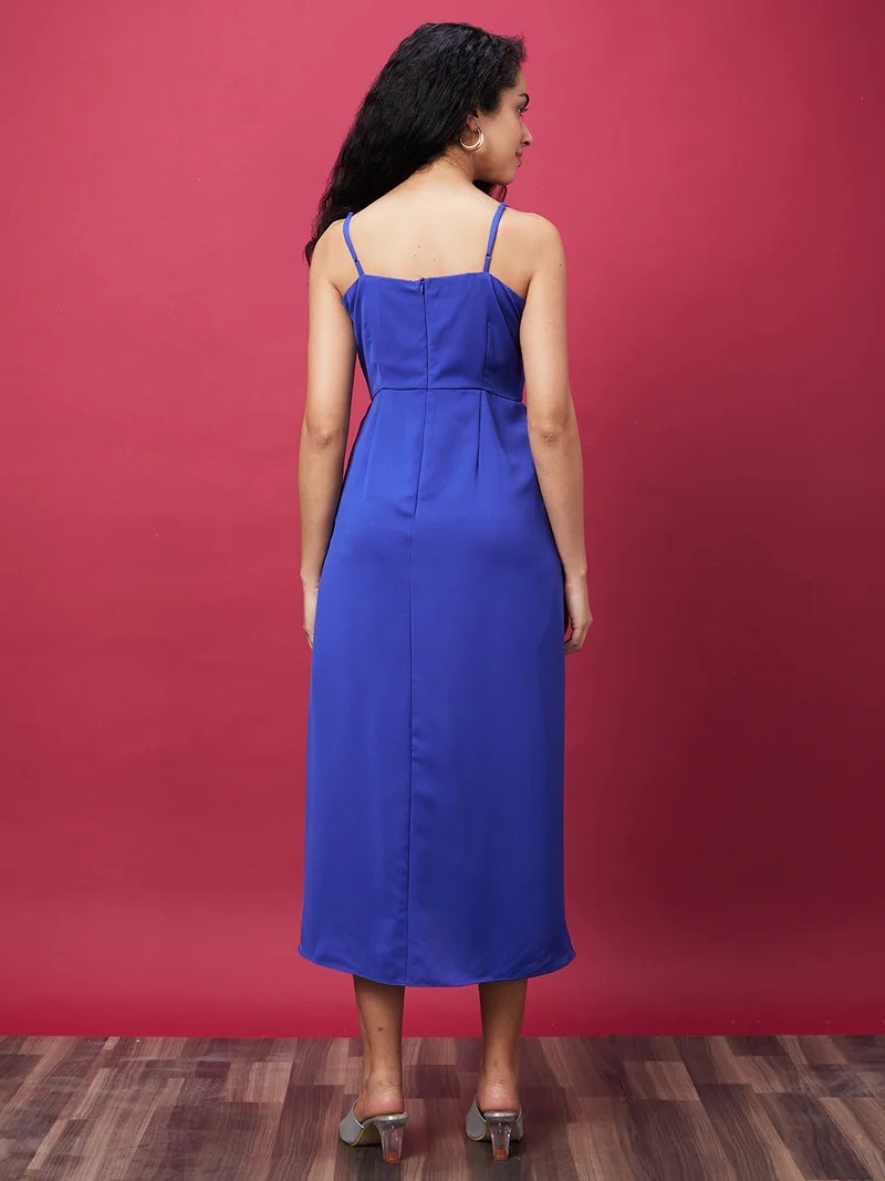 globus Women Blue Shoulder Straps A-Line Midi Dress