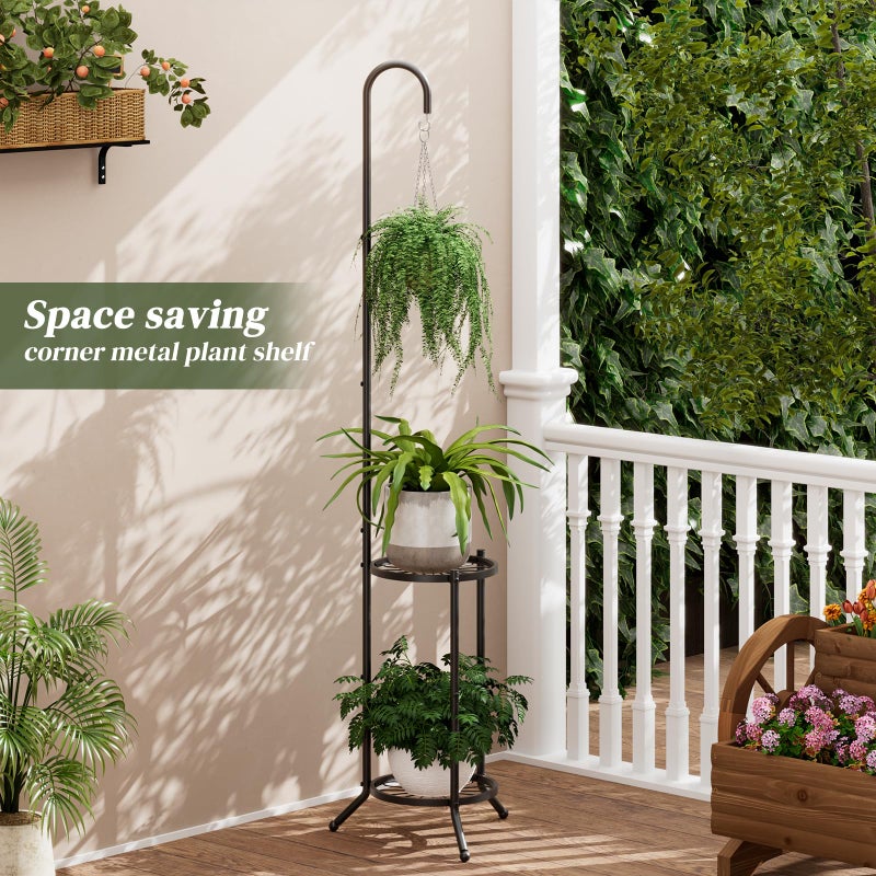 PULIJIAJU 2-tier Hanging Plant Stand Indoor and Outdoor, Space-Saving Iron Plant Shelf, 3 Potted Flower Pot Stand ,Planter Holder for Bedroom Balcony Living Room Patio Garden(Hook Style) - Image 3