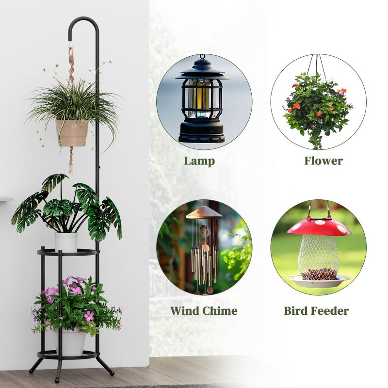 PULIJIAJU 2-tier Hanging Plant Stand Indoor and Outdoor, Space-Saving Iron Plant Shelf, 3 Potted Flower Pot Stand ,Planter Holder for Bedroom Balcony Living Room Patio Garden(Hook Style) - Image 5
