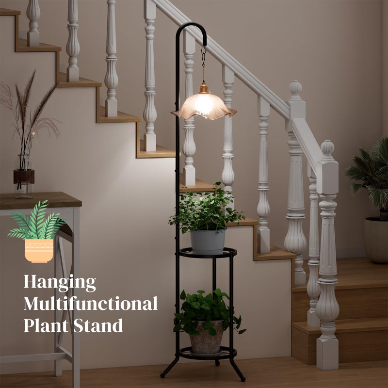 PULIJIAJU 2-tier Hanging Plant Stand Indoor and Outdoor, Space-Saving Iron Plant Shelf, 3 Potted Flower Pot Stand ,Planter Holder for Bedroom Balcony Living Room Patio Garden(Hook Style) - Image 4