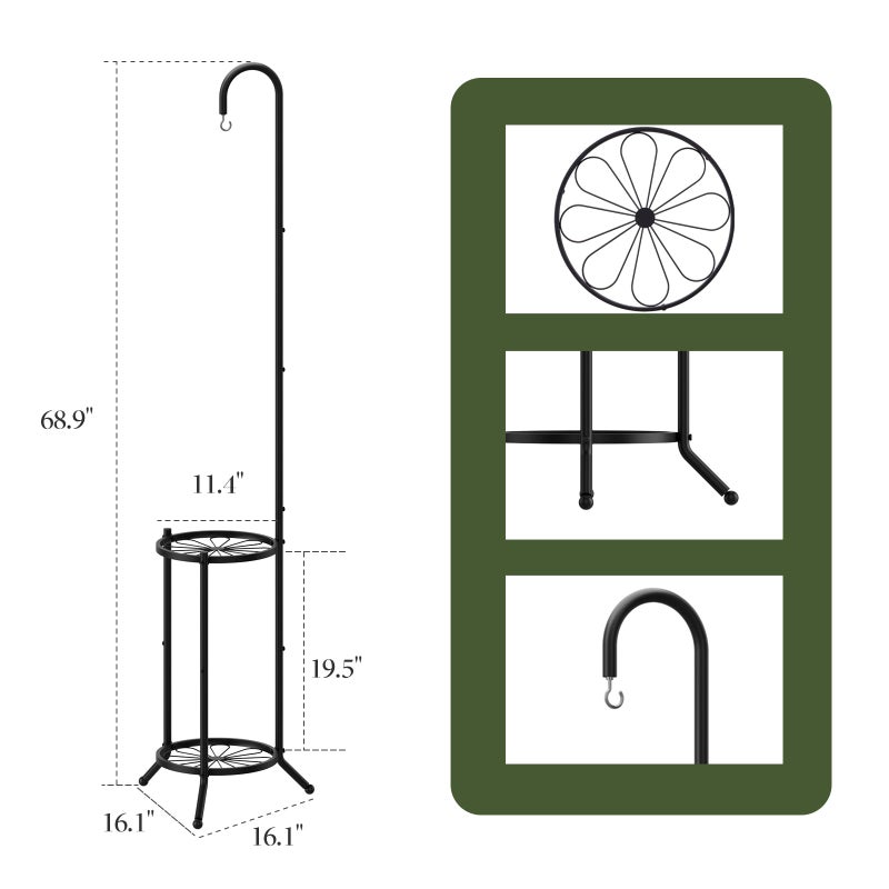PULIJIAJU 2-tier Hanging Plant Stand Indoor and Outdoor, Space-Saving Iron Plant Shelf, 3 Potted Flower Pot Stand ,Planter Holder for Bedroom Balcony Living Room Patio Garden(Hook Style) - Image 2