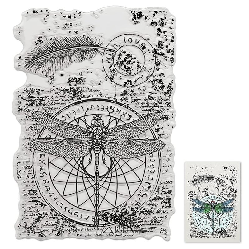 Dragonfly Background Clear Stamps Feathers Love Words Clear Rubber Stamps for Card Making Decoration DIY Scrapbooking Silicone Transparent Seal Stamps Embossing Album Decor Craft