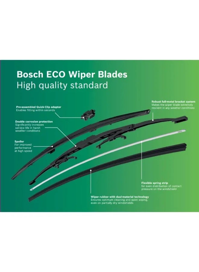 BOSCH - إيكو 400UE حامل معدني على شكل حرف U، شفرة ممسحة أمامية مسطحة، 16 بوصة، أسود - Image 1