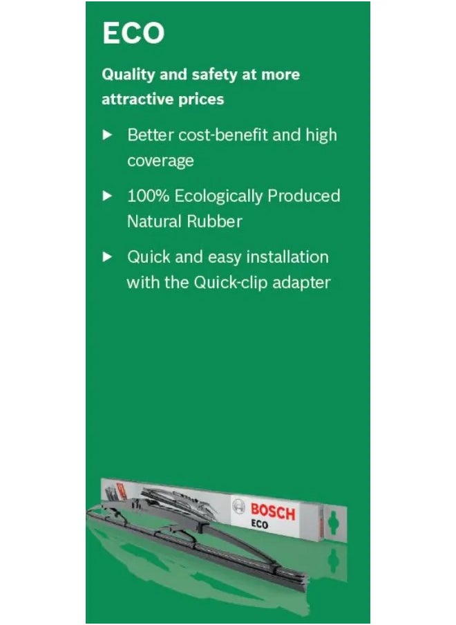 BOSCH - إيكو 400UE حامل معدني على شكل حرف U، شفرة ممسحة أمامية مسطحة، 16 بوصة، أسود - Image 1