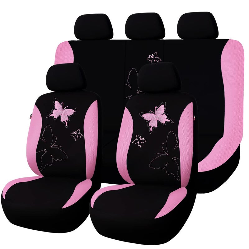 Flying Banner Butterfly car seat Covers ful Set Fashion Universal Lady Woman Female Rear Bench Split Colorized Pink Full Set  Lace