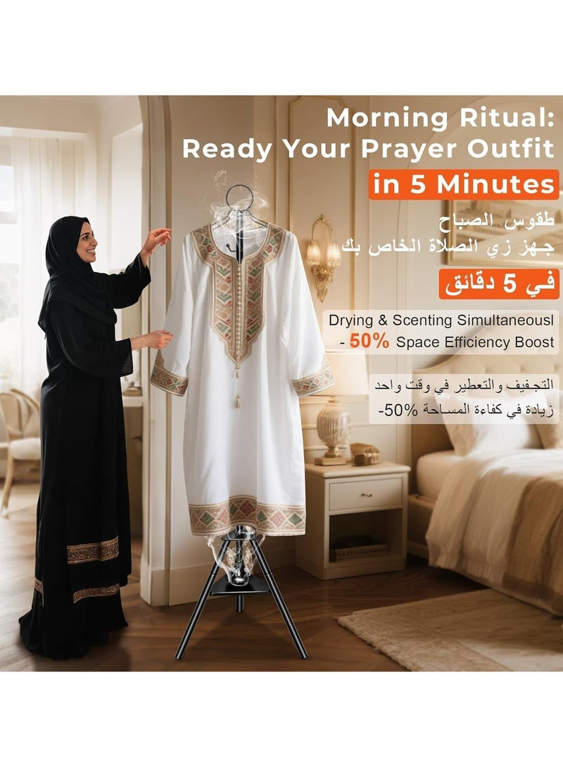 رات سو ملابس طويلة 187cm مشعل البخور شماعة حامل باخور شماعة حامل مع خطافات وثقوب مبنية في مشعل العطر الشماعة متعددة الاستخدام للملابس الخارجية والملابس -أسود - Image 3