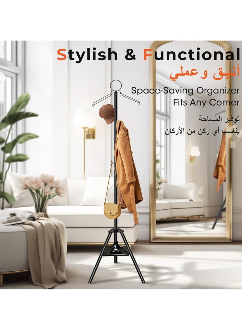 رات سو ملابس طويلة 187cm مشعل البخور شماعة حامل باخور شماعة حامل مع خطافات وثقوب مبنية في مشعل العطر الشماعة متعددة الاستخدام للملابس الخارجية والملابس -أسود - Image 5