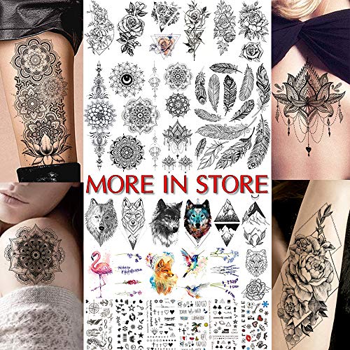 COKTAK 6 Pieces/Lot 3D Realistic Large Black Rose Flower Temporary Tattoos For Women Body Art Arm Big Peony Geometric Tattoo Stickers Adults Fake Waterproof Tatoo Legs Sketch Sexy Girl Peach Lily - Image 5