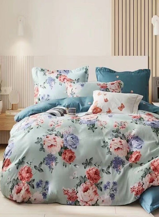 طقم سرير كينغ سايز 220x240 سم - 6 قطع، قماش ميكروفايبر - 1 غطاء لحاف، 1 ملاءة مشدودة، 4 أغطية وسائد، قابل للتنفس، مريح وناعم (الحشو غير متضمن)