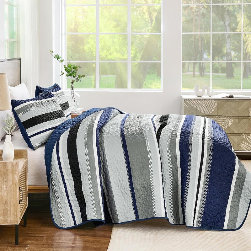 WONGS BEDDING مجموعة بطانيات من WONGS لحجم كاليفورنيا كينغ سايز، بطانية بلون أزرق بحري، بالإضافة إلى 2 وسادة، بطانية ناعمة من النايلون الميكروفيبر لجميع المواسم، مقاس 112" × 96". - Image 3
