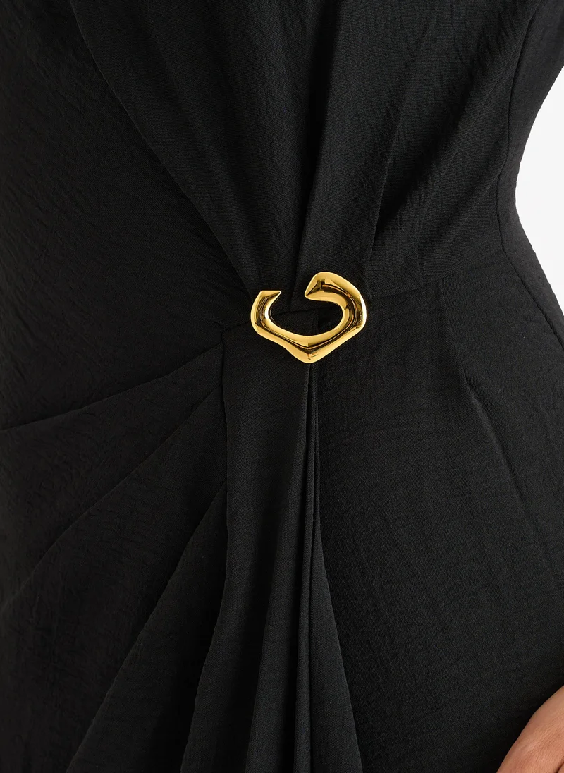 Gini London  Black Waist Ruched Metal Trim Sleeveless Midi Dress for Women | Best Price UAE