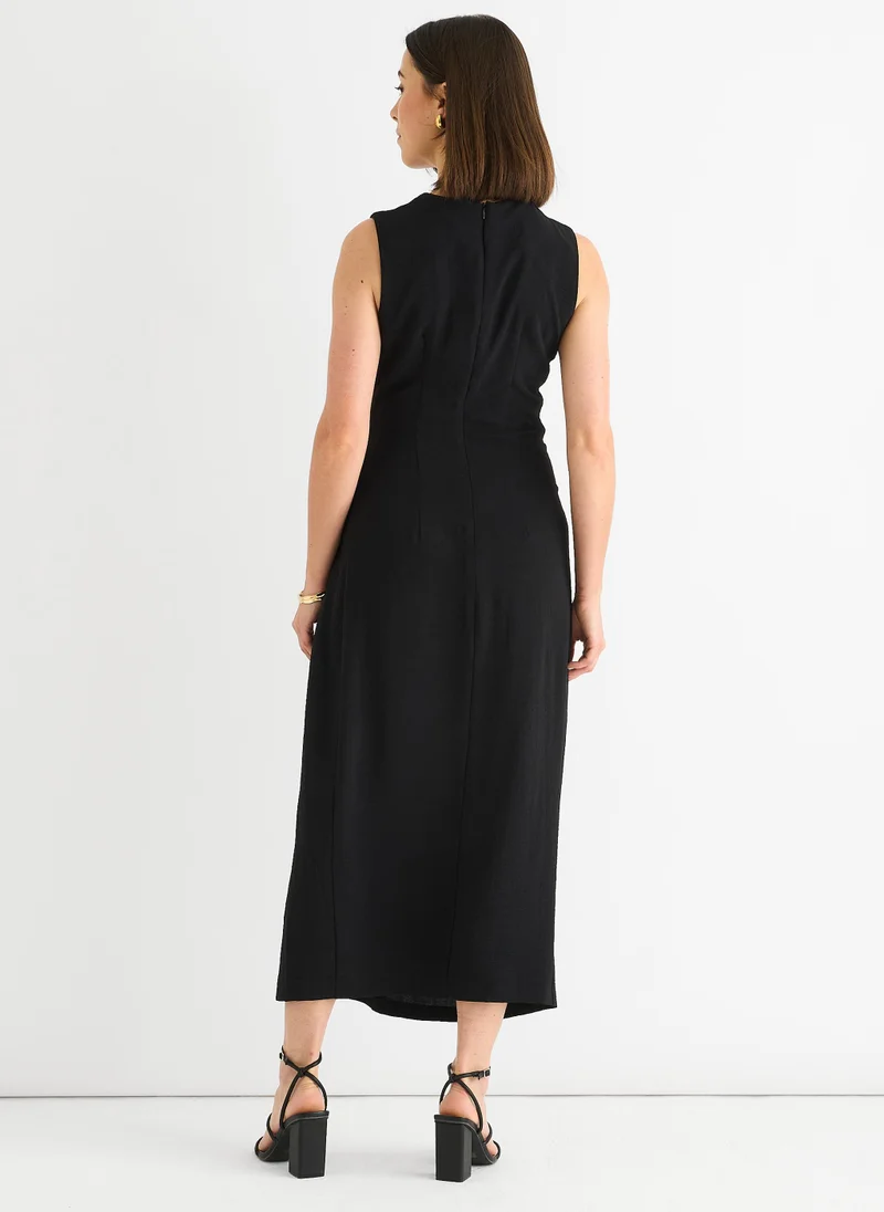Gini London  Black Waist Ruched Metal Trim Sleeveless Midi Dress for Women | Best Price UAE
