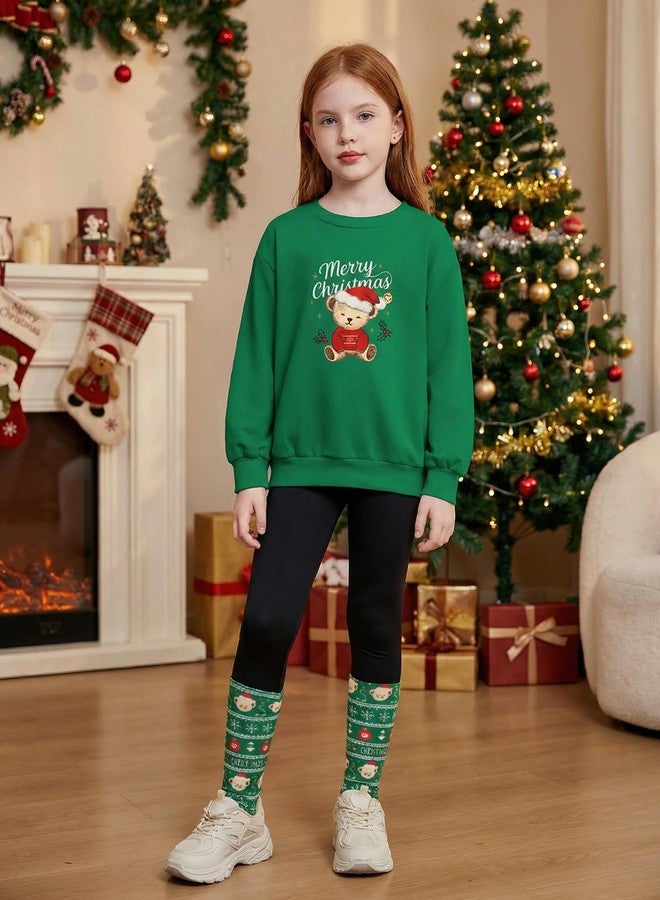 Arshiner Girls Clothing Sets Christmas 2 Piece Outfits Green Print Pullover Sweatshirts and Legging Pants Winter Sweatsuits 6-7 Years - Image 3