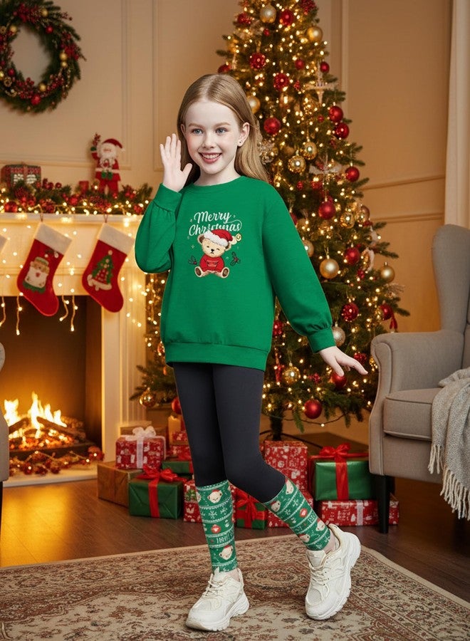 Arshiner Girls Clothing Sets Christmas 2 Piece Outfits Green Print Pullover Sweatshirts and Legging Pants Winter Sweatsuits 6-7 Years - Image 2