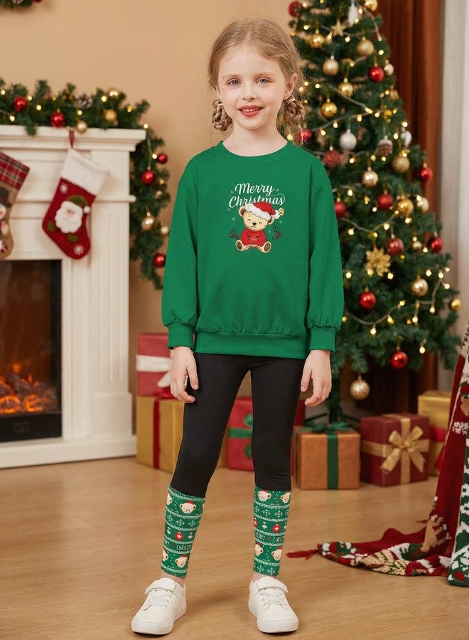 Arshiner Girls Clothing Sets Christmas 2 Piece Outfits Green Print Pullover Sweatshirts and Legging Pants Winter Sweatsuits 6-7 Years - Image 4