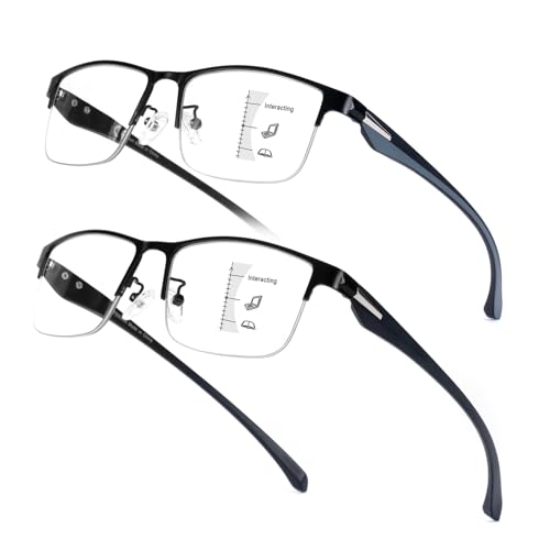 SKYOAK 2 Pack Premium Quality Progressive Multifocus Half Frame Reading Glasses for Men, No-Line Blue Light Blocking Computer Readers Multifocal Eyeglasses with TR90 Temples, Black and Gunmetal +1.25x - Image 1