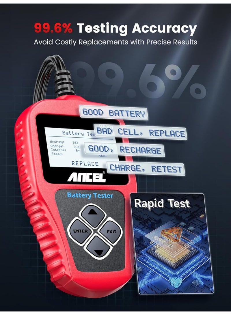 ANCEL BA101 Car Battery Tester 12V - Digital Automotive Batteries & Alternator Diagnostic Tool, 100-2000 CCA Load Capacity, Charging & Cranking Analysis for Motorcycle, Truck, Boat, RV, Marine & More - Image 4