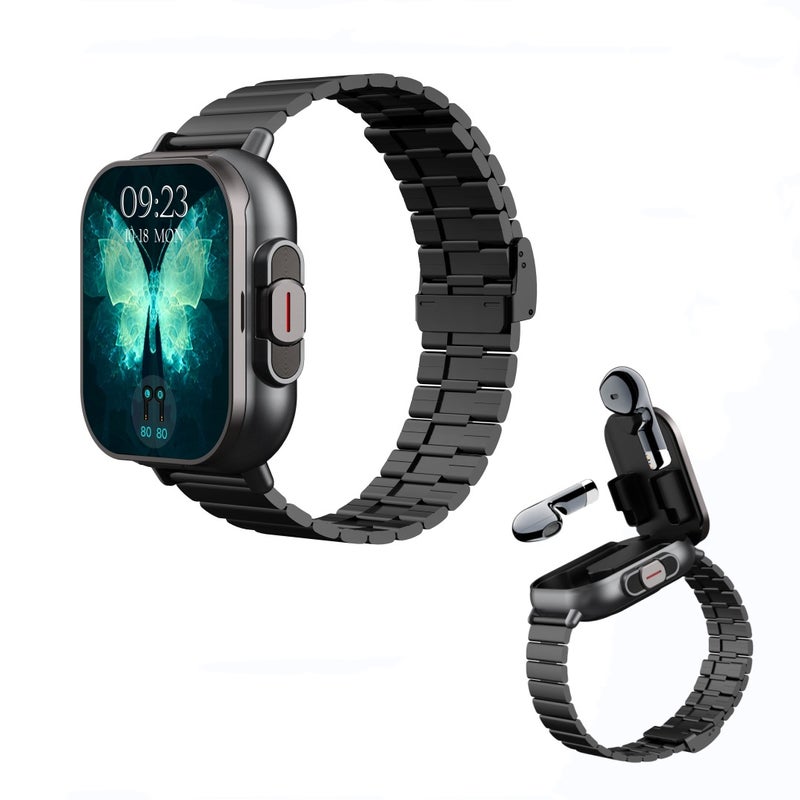 Cross-border hot selling D8 smart watch tws 2-in -1 Bluetooth headset 2-inch full screen touch call music sports Black Tape - Image 2