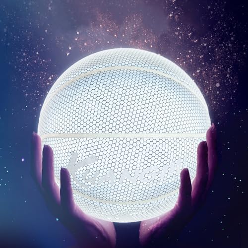Kuangmi Reflective Glowing Basketball Holographic Luminous for Night Game Light Up Basket Ball Men's Official Size 7 29.5",White - Image 1