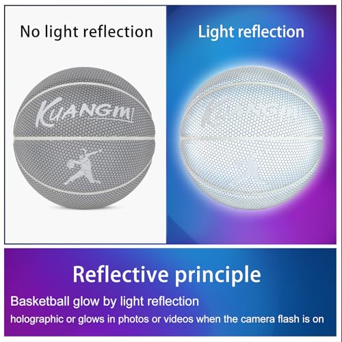 Kuangmi Reflective Glowing Basketball Holographic Luminous for Night Game Light Up Basket Ball Men's Official Size 7 29.5",White - Image 3