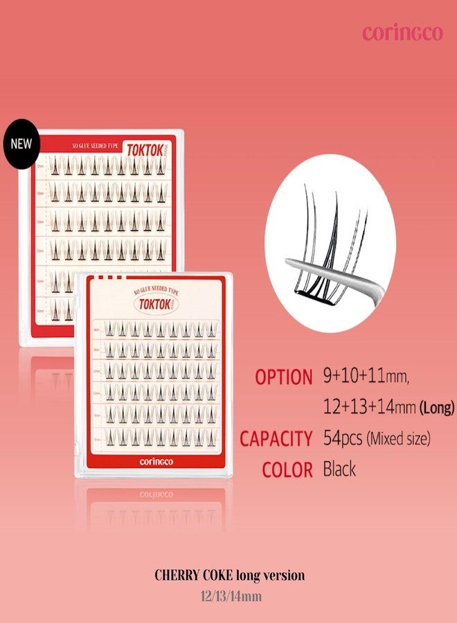 CORINGCO Self Adhesive LONG False Eyelashes, No Glue Needed, Reusable Lash Clusters, Natural Look, Assorted 12mm 13mm 14mm, K-Beauty Lashes (Cherry Coke Long) - Image 2